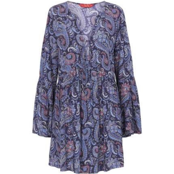 TIGERLILY Mayfield Paisley Blue Bell Sleeve Smock Mini Dress RRP$190 - Picture 12 of 16
